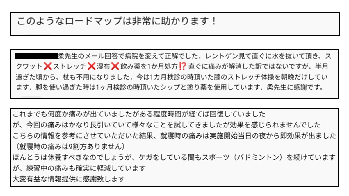 膝痛解消の戦略についていただいたコメント